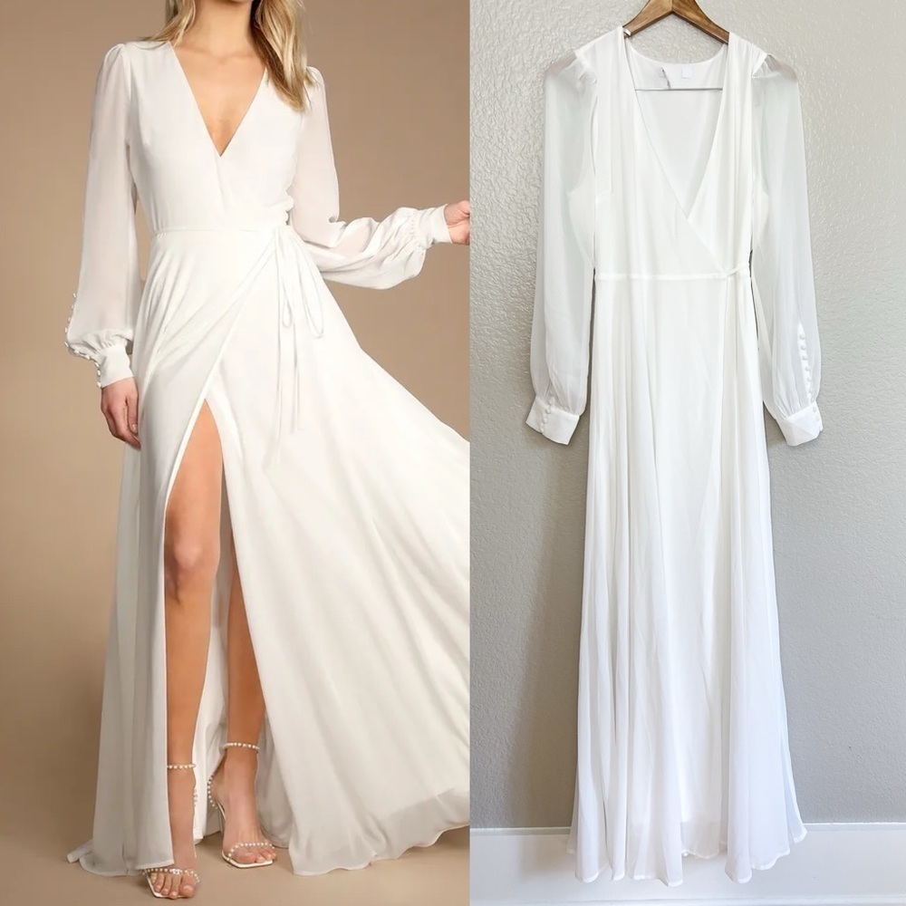 My Whole Heart White Long Sleeve Wrap Dress